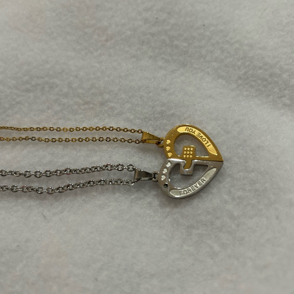 Gold and Silver Heart Pendant Necklace - Picture 3 of 5